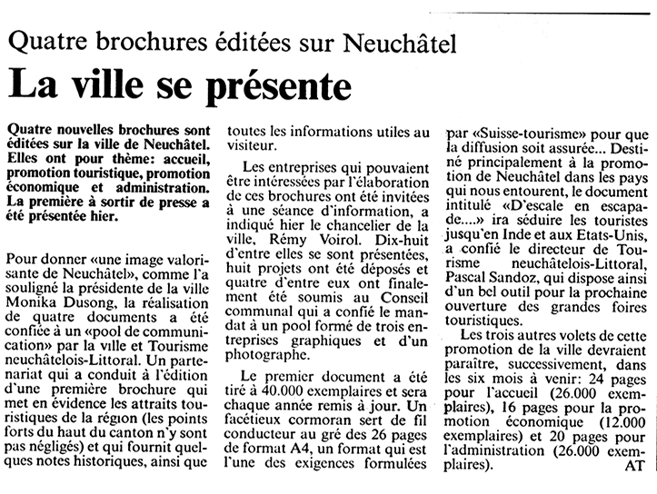 Design and production of A4 brochures for the City of Neuchâtel after winning the competition