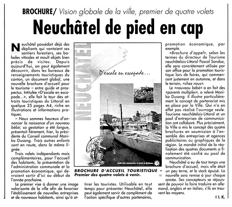 Design, production of the A4 brochure of stopovers in getaways for Neuchâtelois Tourism